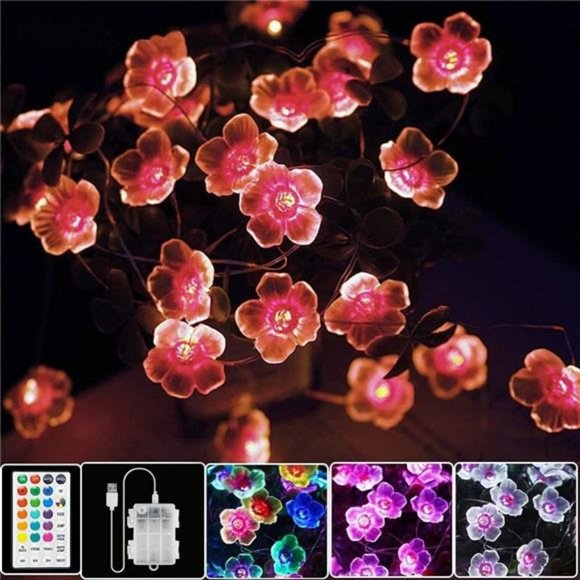 Multicolor Flower Lights Cherry Blossom String Lights Battery Operated & USB - Picture 1 of 6